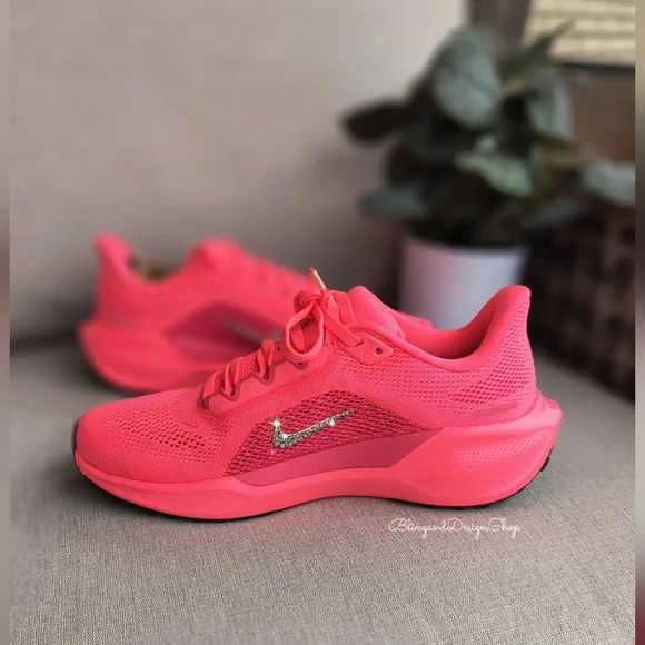 Bling Nike Pegasus 41 Womens Pink Sneakers Shoes Customized with Crystals - Picture 8 of 9